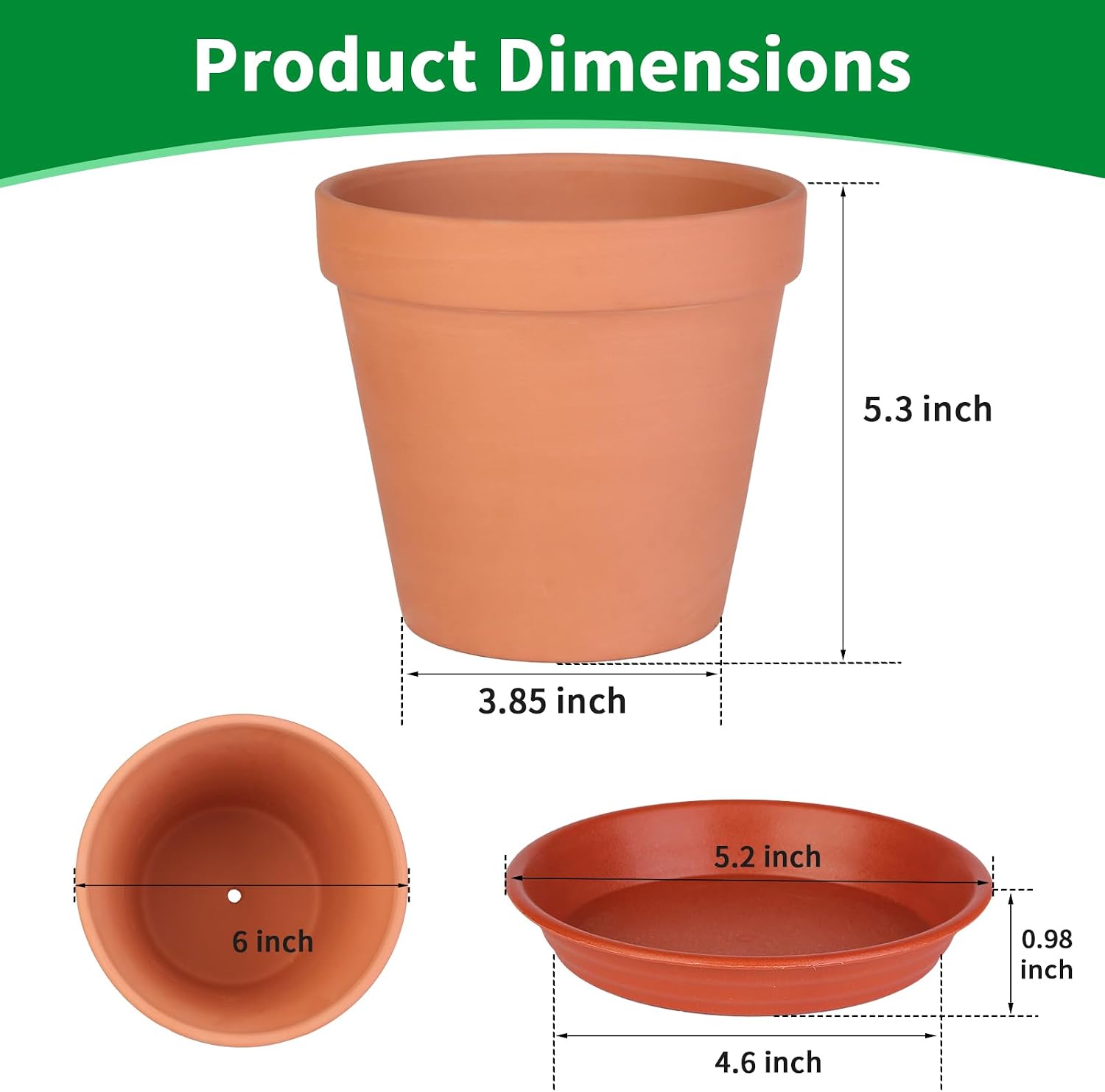 Detalle de Tuqaumu Pot-6in 6-Inch Terracotta Plant Pots, 6-Pack with Saucers