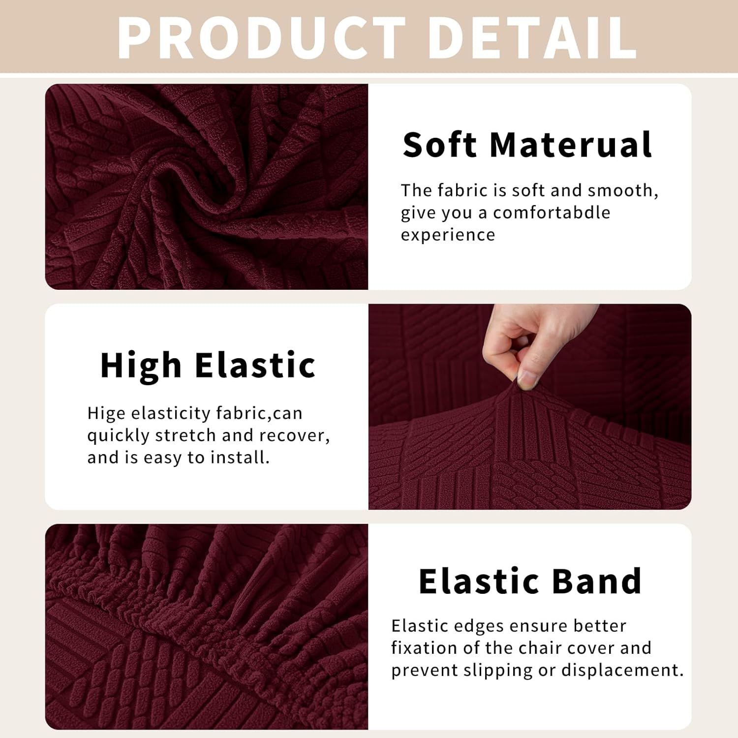 Thumbnail 4 de Ystyle housse de chaise élastique 6 pièces pour salle à manger (bordeaux)