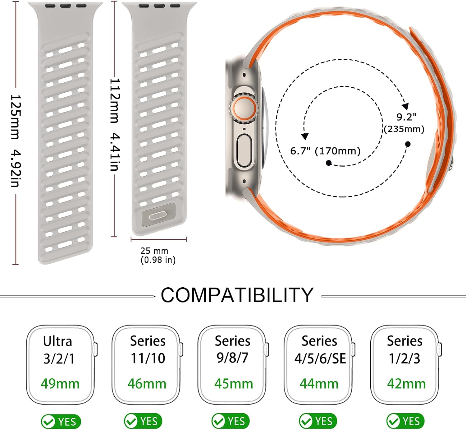 Detalle de Tasikar Clip Magnetic Straps silicone band for Apple Watch (42–49mm) – Starlight-Orange