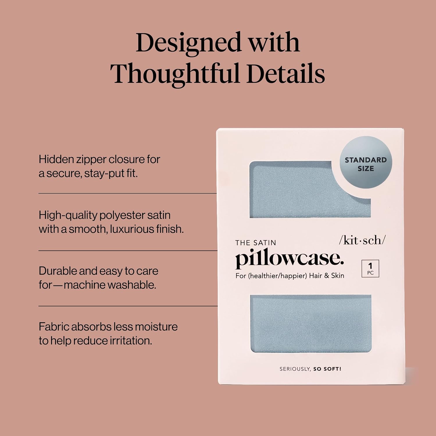 Detalle de Kitsch Satin Pillowcase 19x26 in Haze Blue
