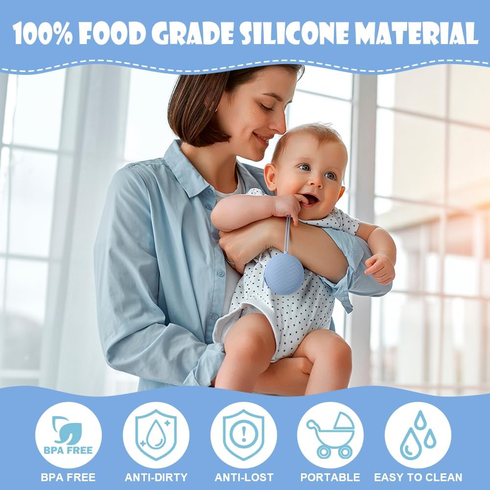 Thumbnail 5 de Aolso Porta Succhietto in Silicone: kit da 3, contenitore lavabile per ciucci e accessori da viaggio (Grigio/Cachi/Blu)