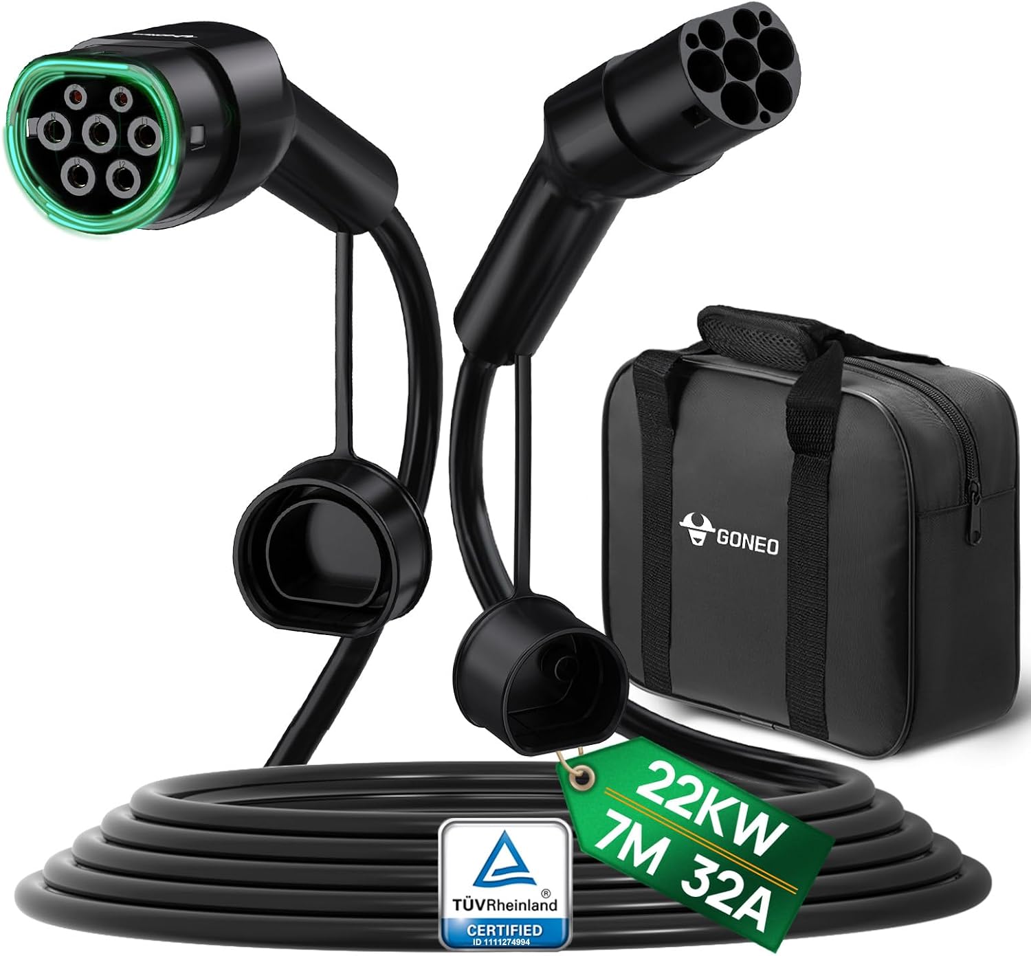 Detalle de GONEO Type 2 EV Charging Cable 22kW 32A 7m (3 Phase) Mode 3 – Type 2 to Type 2