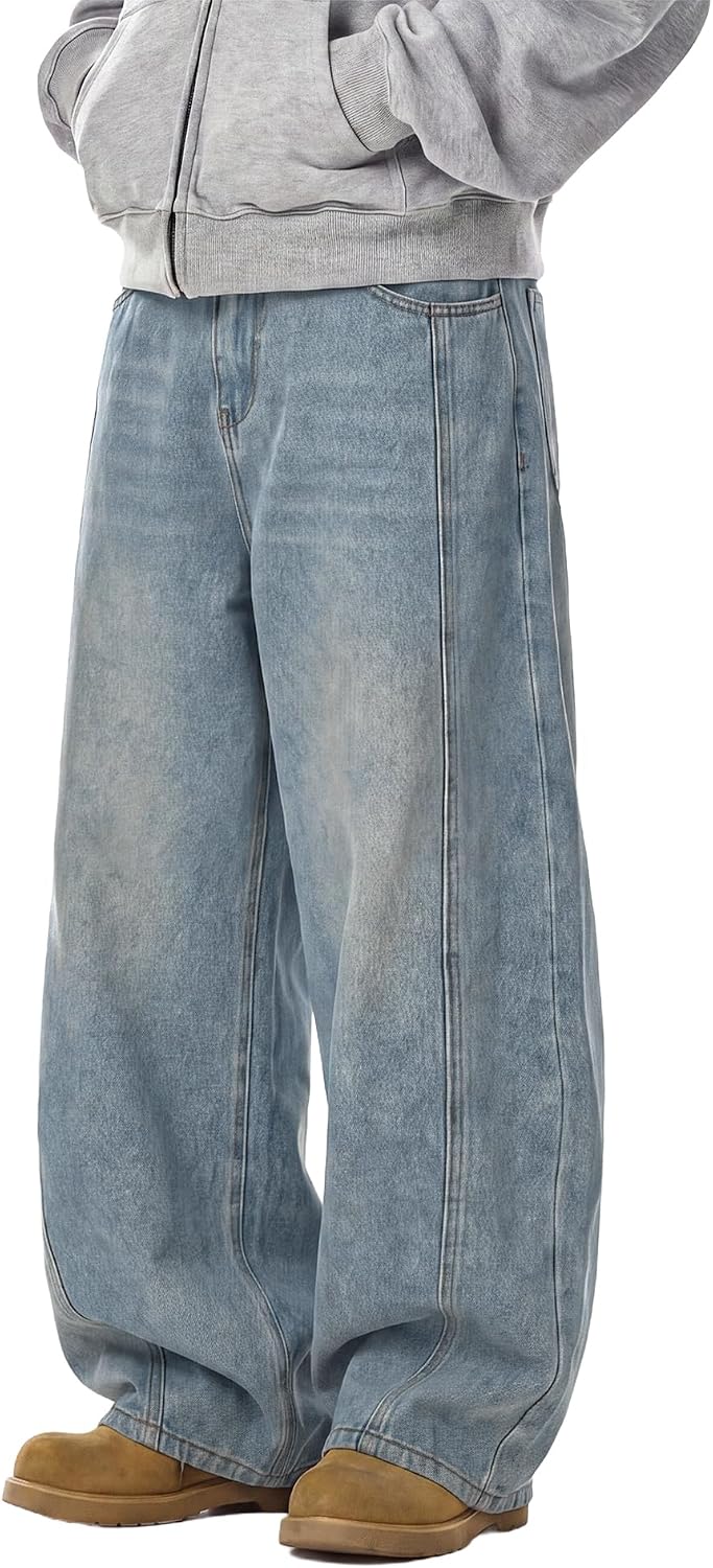 Detalle 2 de Icymay Mens Baggy Jeans, Wide-Leg Loose-Fit Denim for Y2K Streetwear