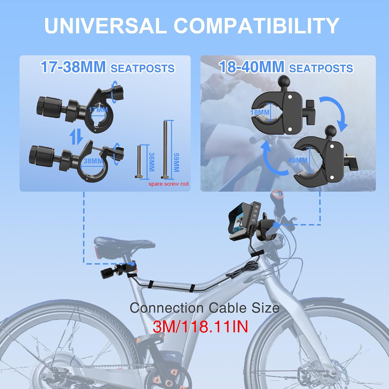 Thumbnail 5 de PARKVISION fiets-spiegelcamera met 4,3-inch 1080P-scherm, 120° zicht en accu