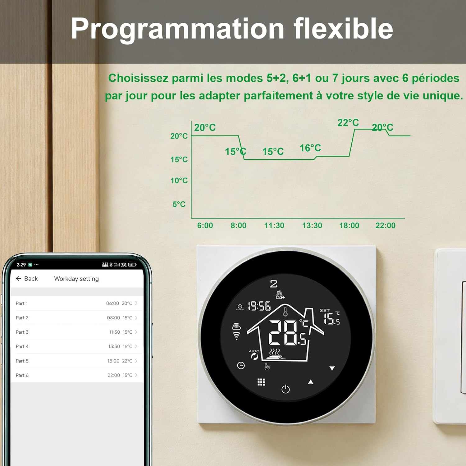 Detalle de KETOTEK WiFi Thermostat pour Chauffage de l'eau par Le Sol 3A – Compatible Alexa et Google Assistant