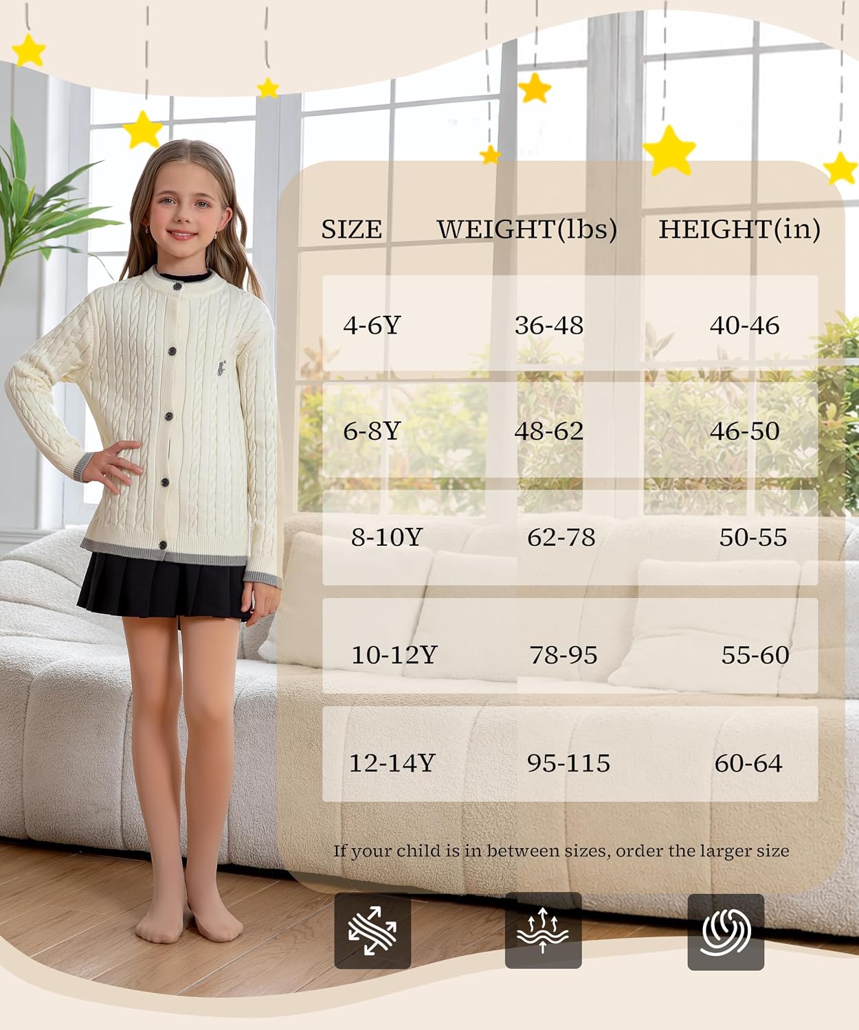 Detalle 2 de Hiltzo Girls’ Fleece-Lined Winter Tights, Thick, Stretchy and Faux-Translucent