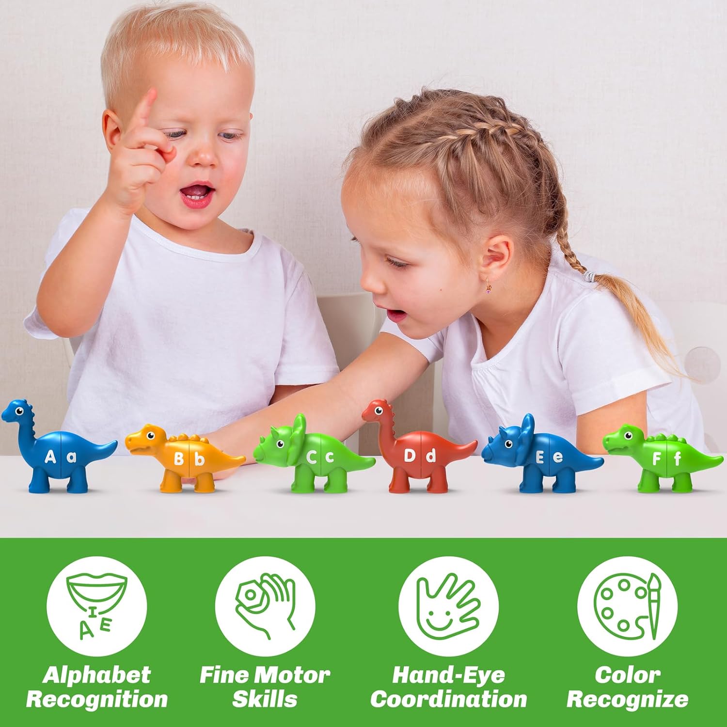 Detalle 2 de Edumoteso 26PCS Dinosaur Alphabet Learning Toys for Kids 3-5: A Montessori Double-Sided ABC Match