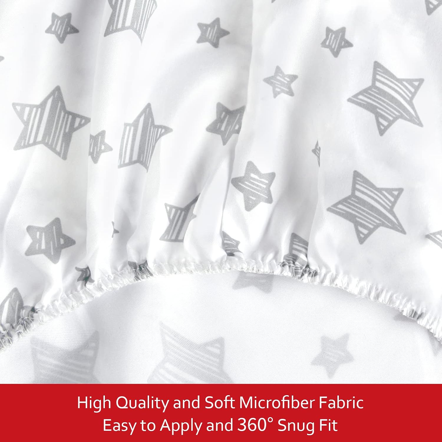 Detalle 2 de Moonsea Mini Crib and Playard Fitted Sheets, 2-Pack, Grey and White Stars