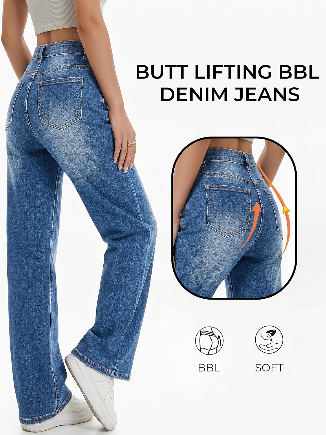 Thumbnail 4 de EMMIOL Women Baggy Jeans Mid-Low Waist Boyfriend Streetwear Vintage Jeans Wide Leg Denim Pants