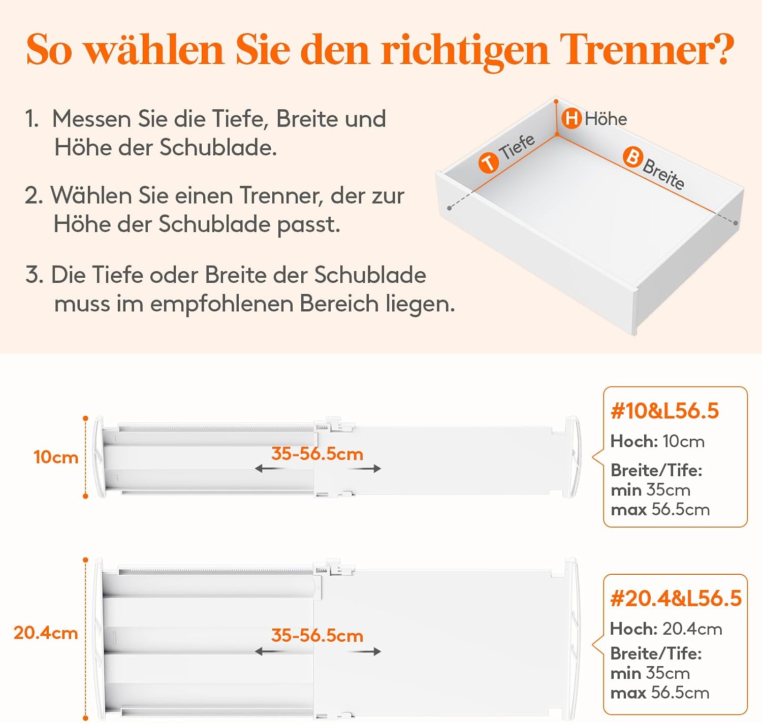 Detalle 2 de Lifewit 9er Set verstellbare Schubladentrenner für Innenlänge 35–55 cm (Schubladen-Höhe ab 10,5 cm)