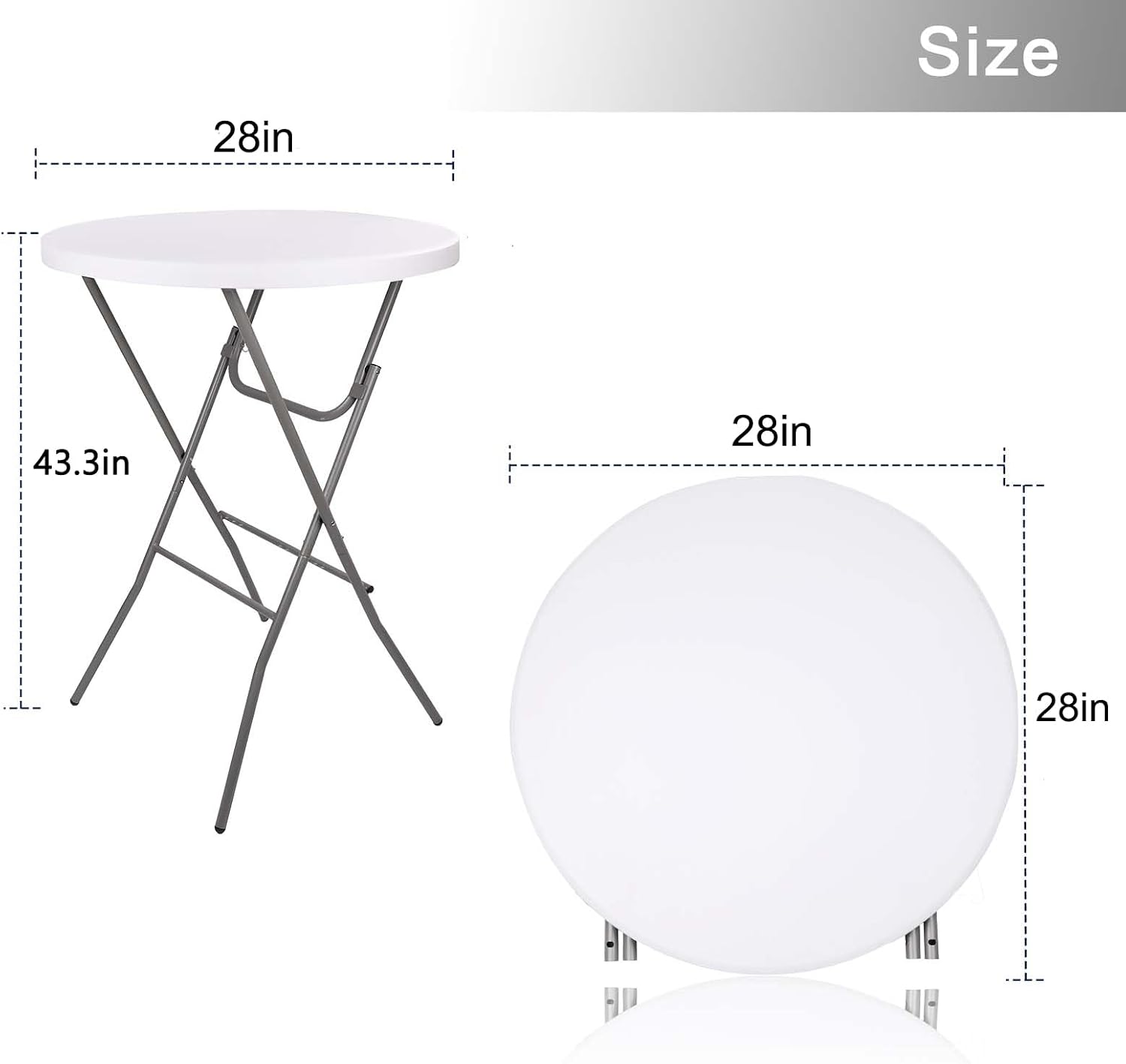 Detalle de Lakhow LA70-2 2-Pack Folding Cocktail Tables, 28-Inch White Bar-Height