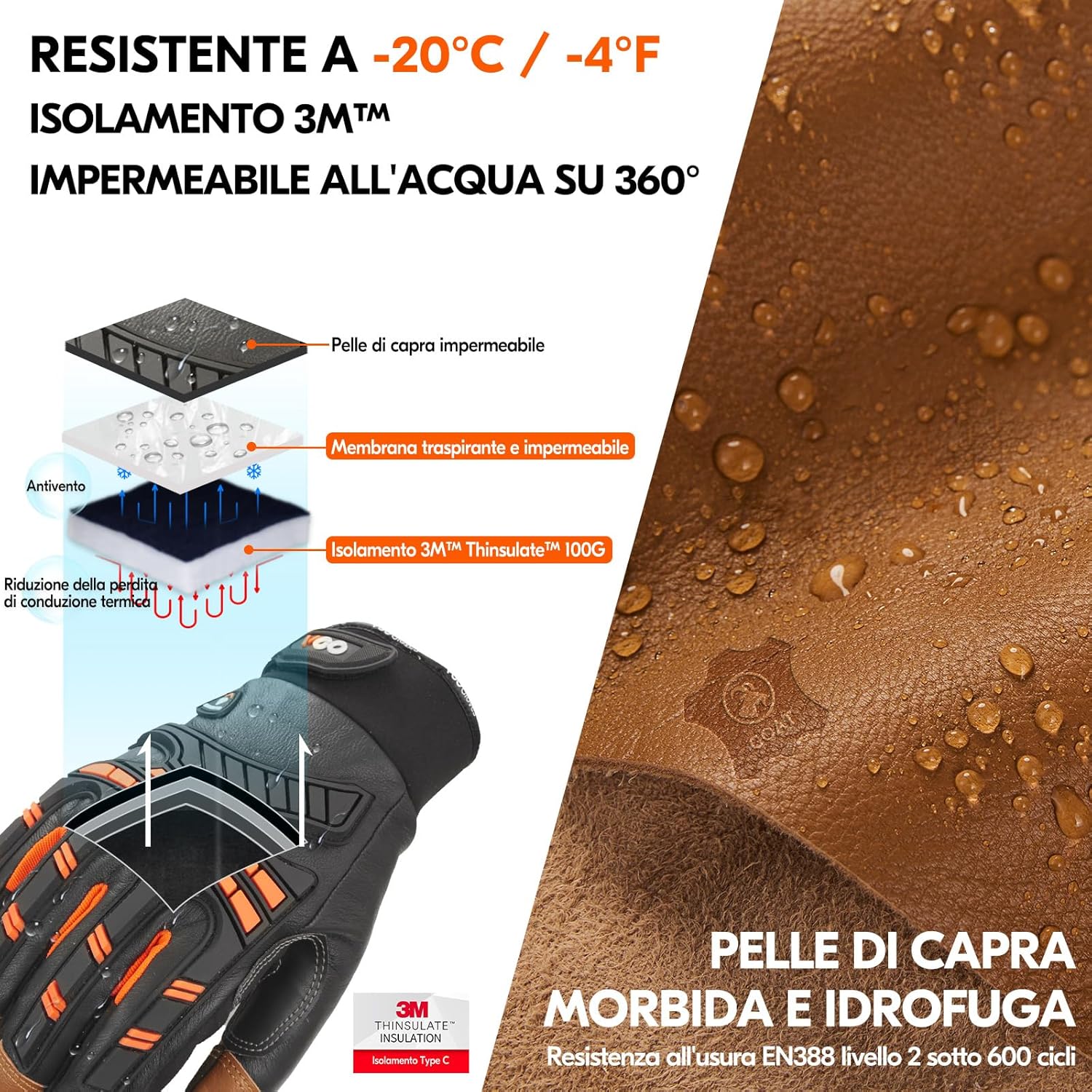 Thumbnail 1 de Vgo… Guanti Uomo Termici Impermeabili da Lavoro per edilizia, montaggio e freddo con touchscreen