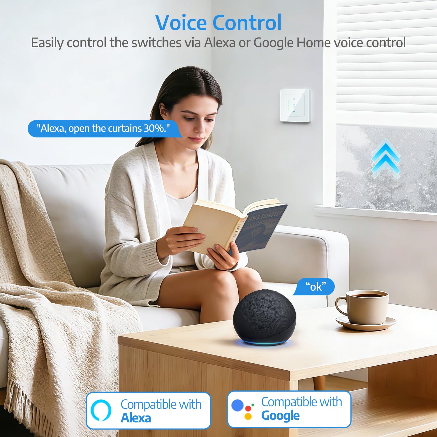 Thumbnail 3 de WLAN Rolladenschalter mit Prozentsteuerung – LincoSoft Smart Rolladen, kompatibel mit Echo Alexa/Google, 2 Stück, Weiß (80x80 mm)