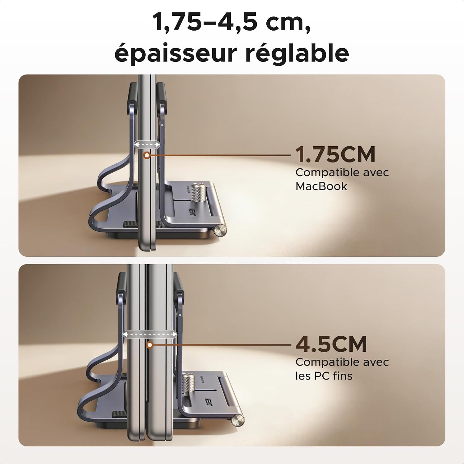 Detalle de UGREEN Support Ordinateur 2 en 1: Levage vertical et horizontal en aluminium pour laptop et tablette