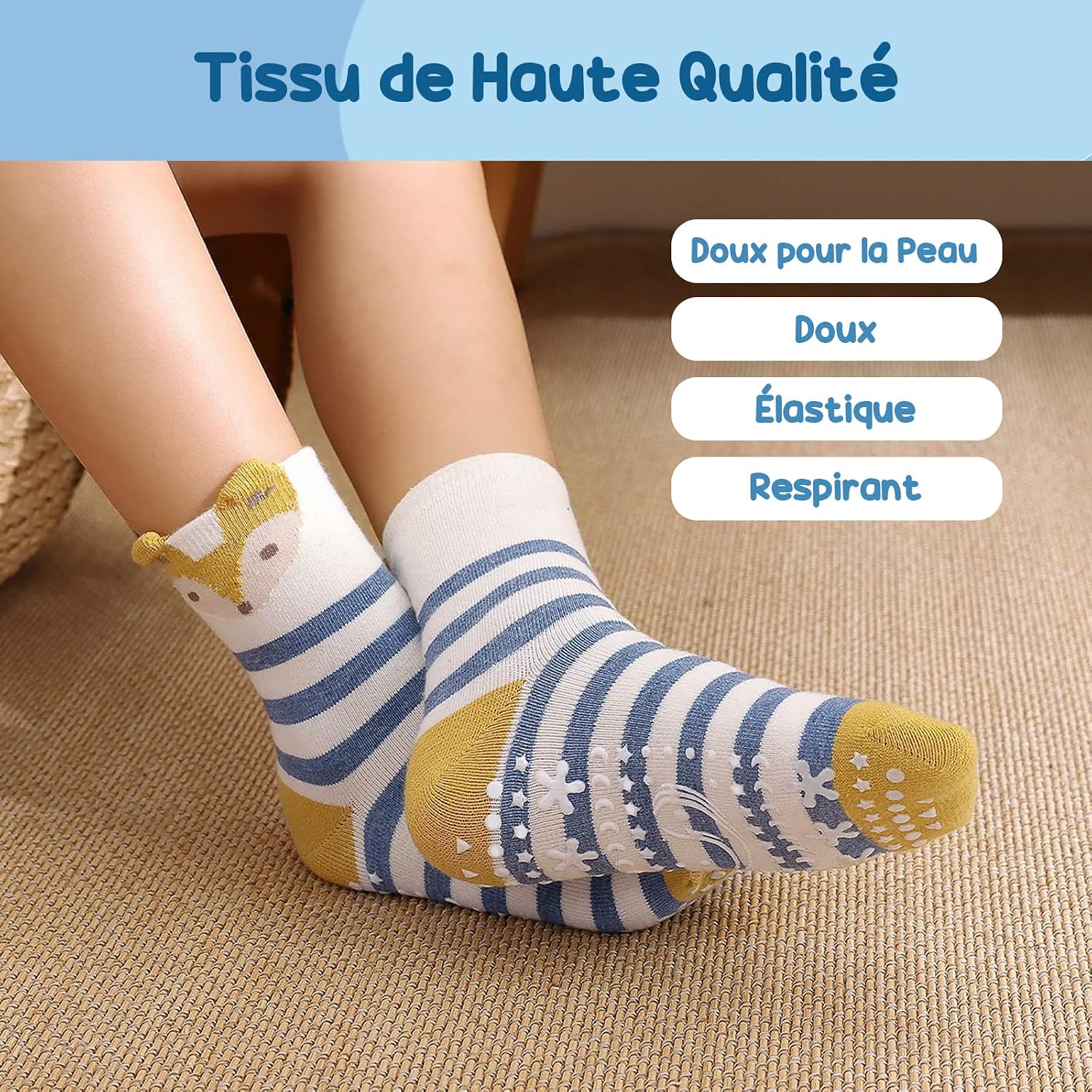 Thumbnail 4 de PUTUO Chaussettes Antidérapantes Enfant 5 paires