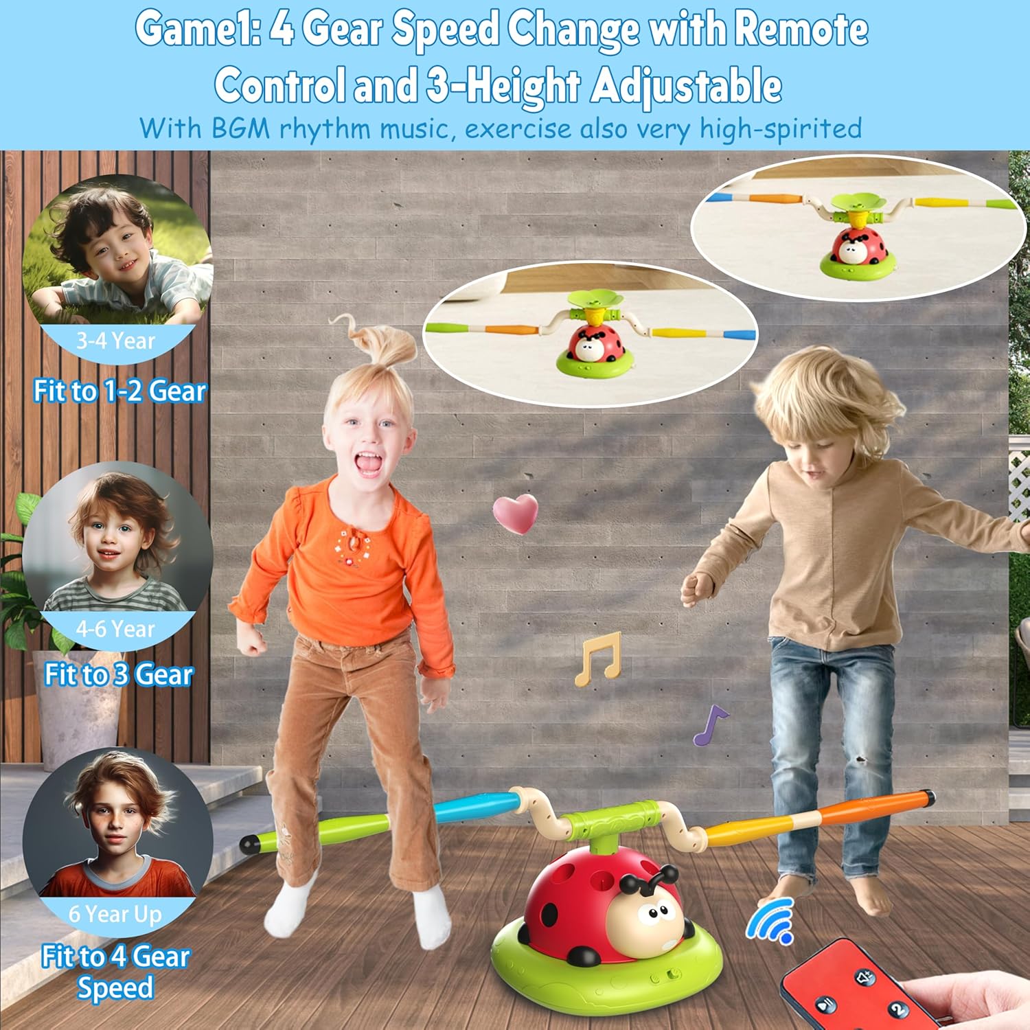 Detalle de 4 in 1 Musical Jump, Toss Ring Game & Rocket Launcher for Kids (Ages 4-8) with Remote