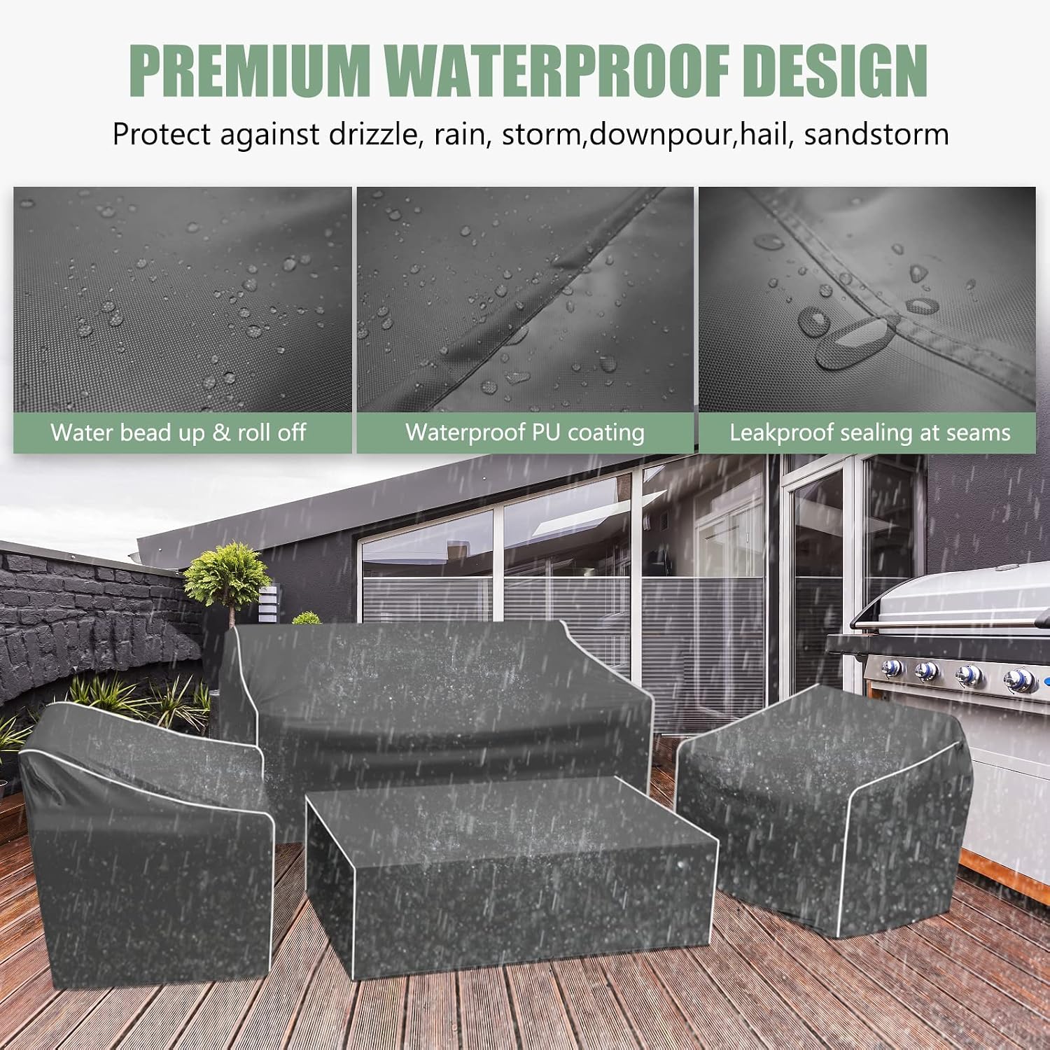 Detalle de Gasadar GW-018-2 4-Piece Patio Furniture Covers, 600D Waterproof Oxford