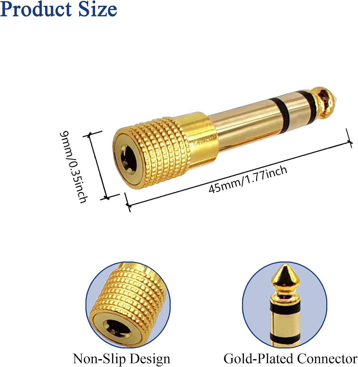 Detalle de Voluty Tek 6.35mm Male to 3.5mm Female Adapter (2 Pack) – 1/4 to 1/8 Audio Connector