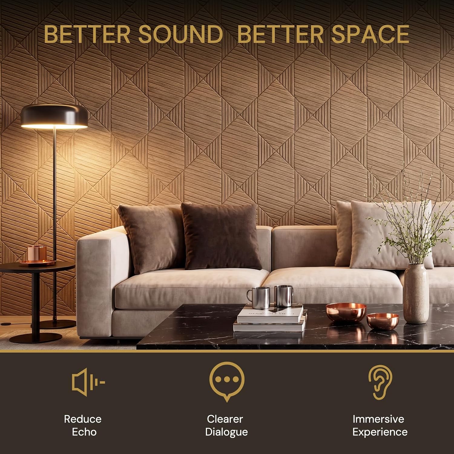 Detalle 2 de Knightsacoustic 16-Pack 12 x 12-Inch Faux-Wood Peel-and-Stick Acoustic Wall Panels