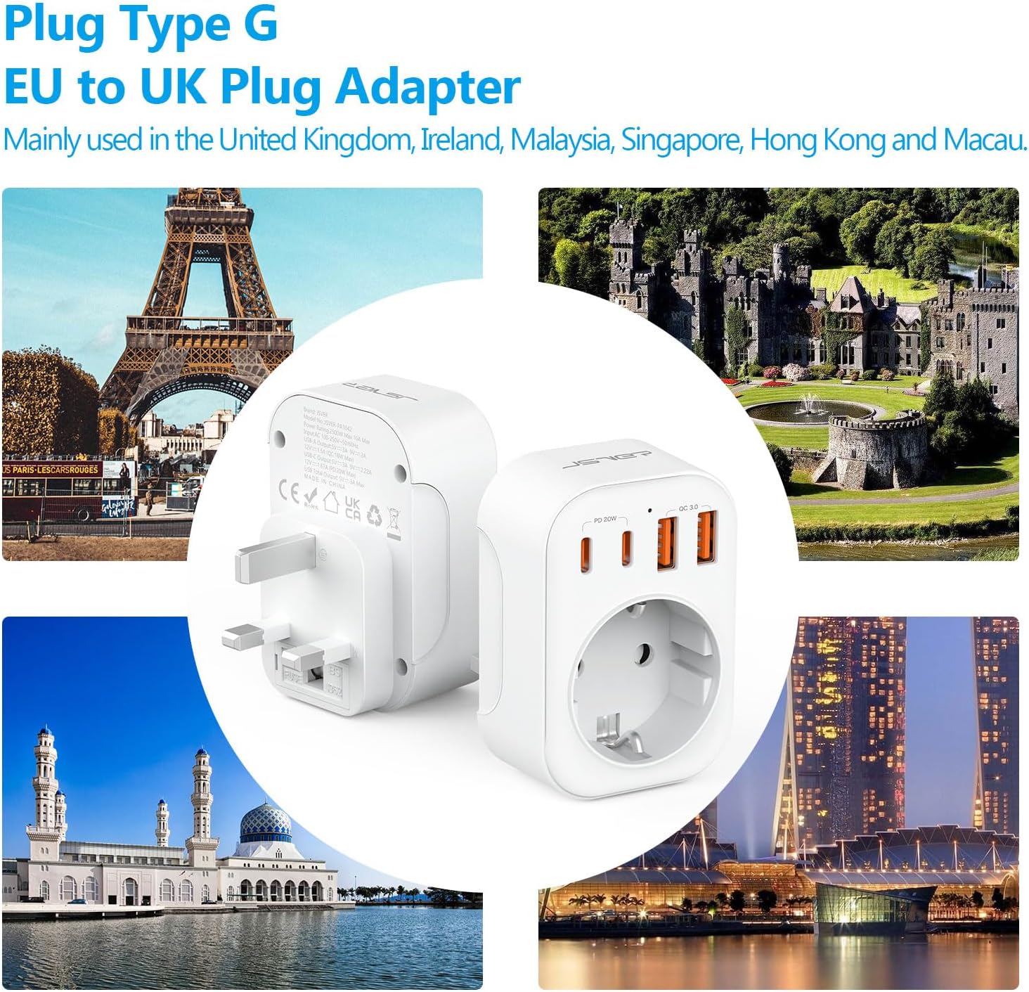 Detalle 2 de JSVER Reiseadapter UK adaptador de viaje 5 en 1