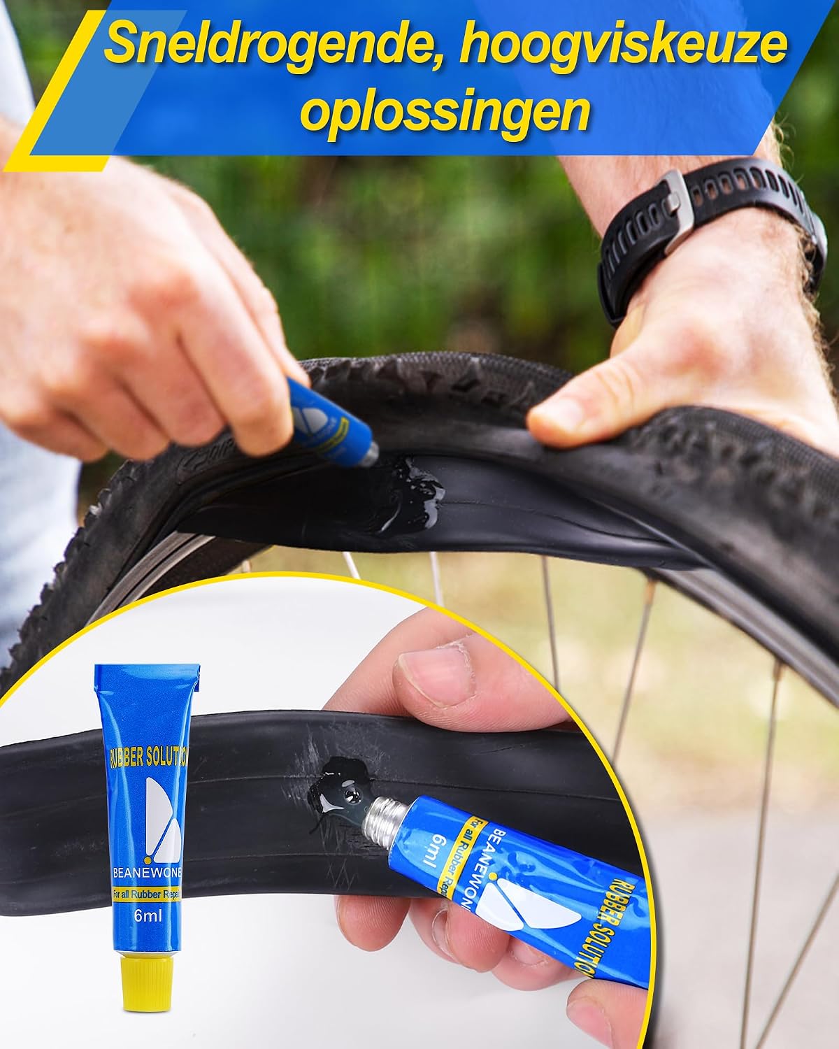 Detalle de Beanewone BEA2025-TK06 bandenreparatieset met 18 plakkers en gereedschap