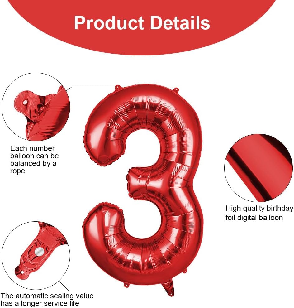 Thumbnail 2 de OFFCUP Chiffre 3 Rouge 101 cm 🎈