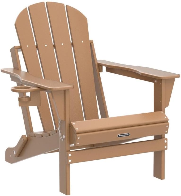 Detalle 1 de MUCHENGHY Folding Adirondack Chair with Cup Holder (HDPE, Teak color)