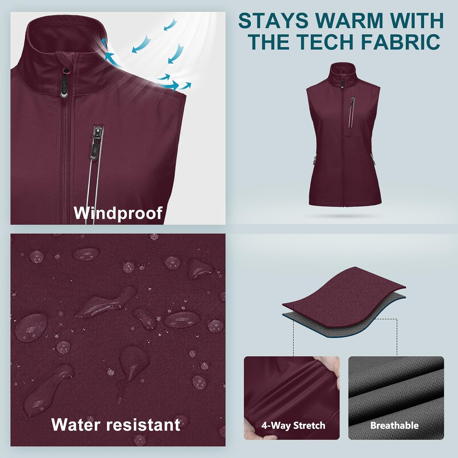 Detalle de 33,000ft Damen Leichte Softshell-Weste – winddicht, wasserabweisend & atmungsaktiv