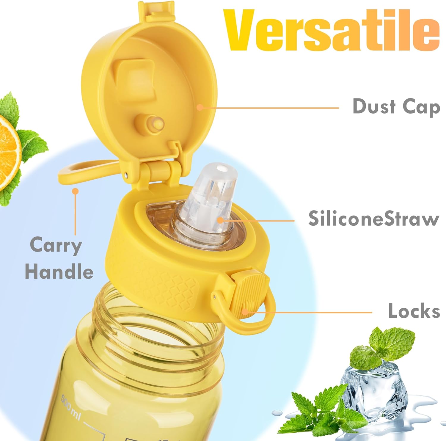 Thumbnail 3 de GOPPUS 500ml Clear Tritan Water Bottle with Straw, Flip Top Lid & Carry Handle