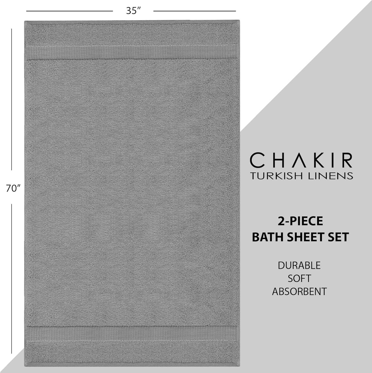 Detalle de Chakir Turkish Linens 100% Cotton Premium Bath Sheets (35"x70" - Gray)