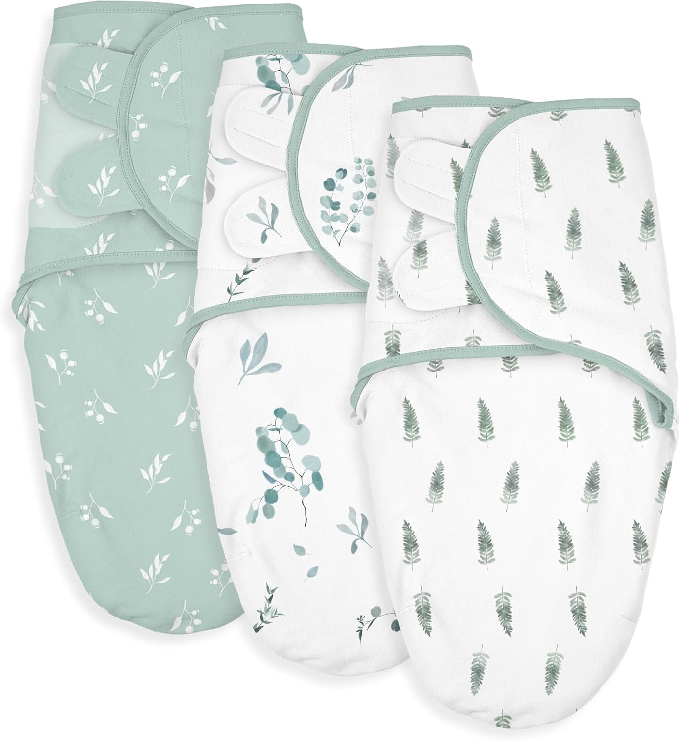 Detalle de Soarwg Kids 0–3 Months Baby Swaddle Blanket Set (3-Pack, Green) – 100% Cotton, Adjustable with Velcro