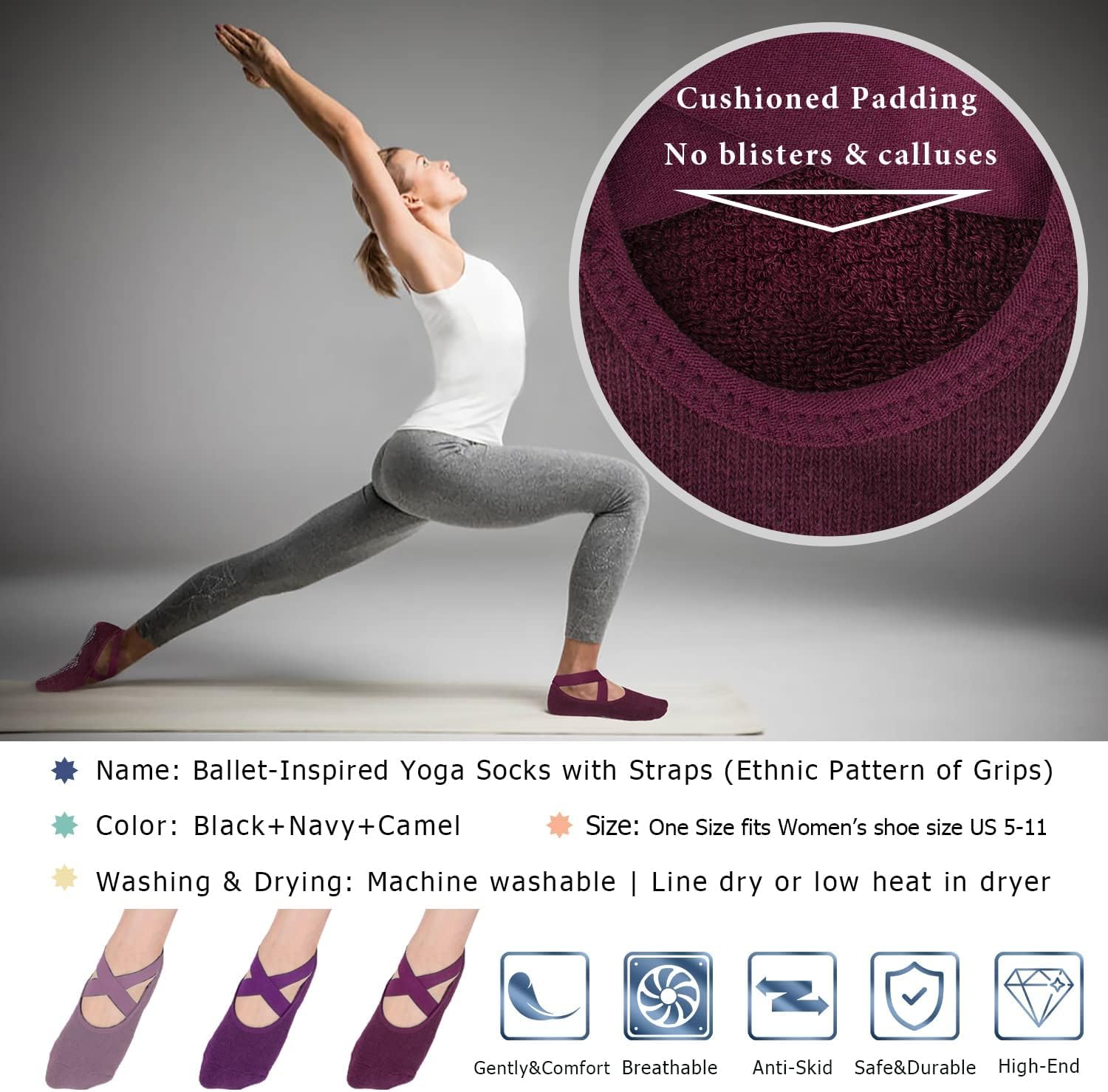 Thumbnail 3 de Ozaiic Yoga Socks for Women with Grips – Non-Slip Five Toe Ballet‑Inspired Socks
