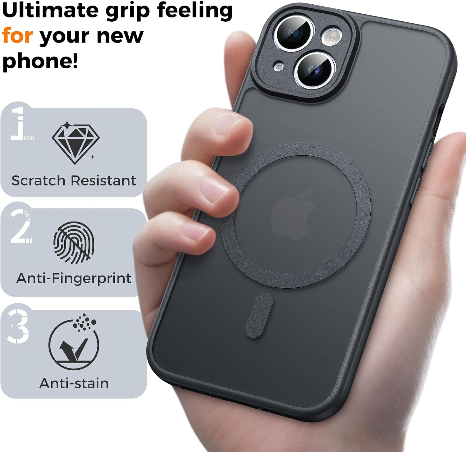 Detalle de EASDNB Hülle für iPhone 15 mit MagSafe und Kameraschutz – magnetische Handyhülle in Schwarz