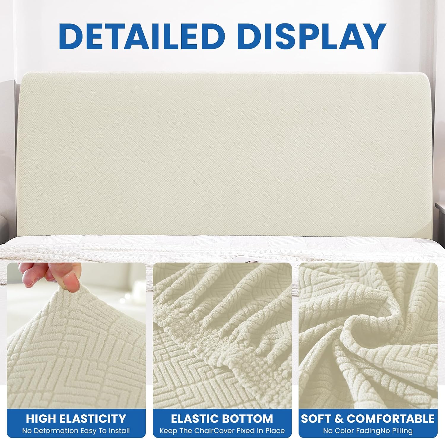 Thumbnail 6 de YSTELLAA Copri Testata Letto Singolo 120 cm beige, copripalliera elasticizzata antipolvere lavabile