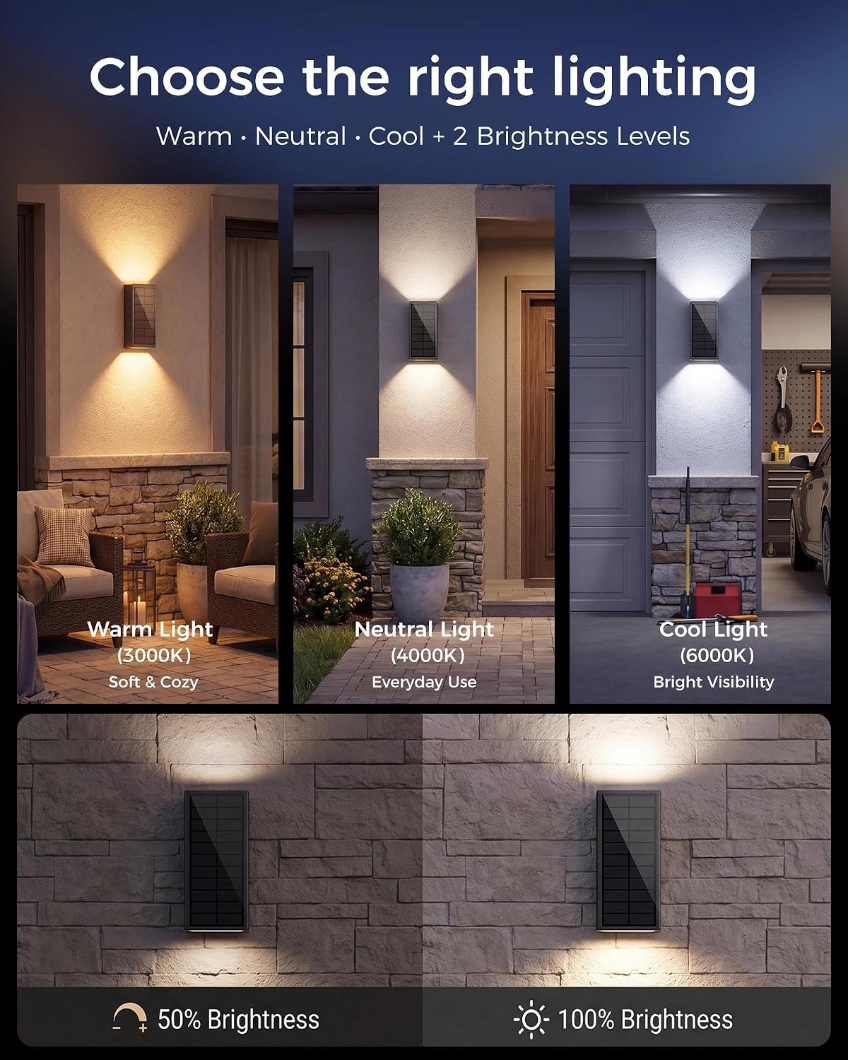 Thumbnail 5 de vighep WS78-2 Solar Wall Lights, 2-Pack Up-and-Down, 3CCT, IP65