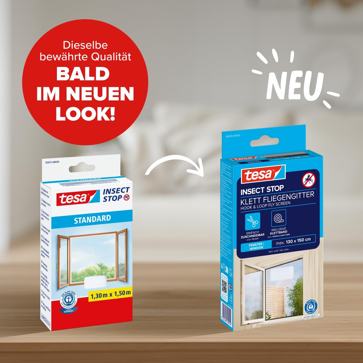 Detalle 2 de tesa INSECT STOP Klett-Fliegengitter fürs Fenster (130 x 150 cm, weiß) – zuschneidbar, ohne Bohren
