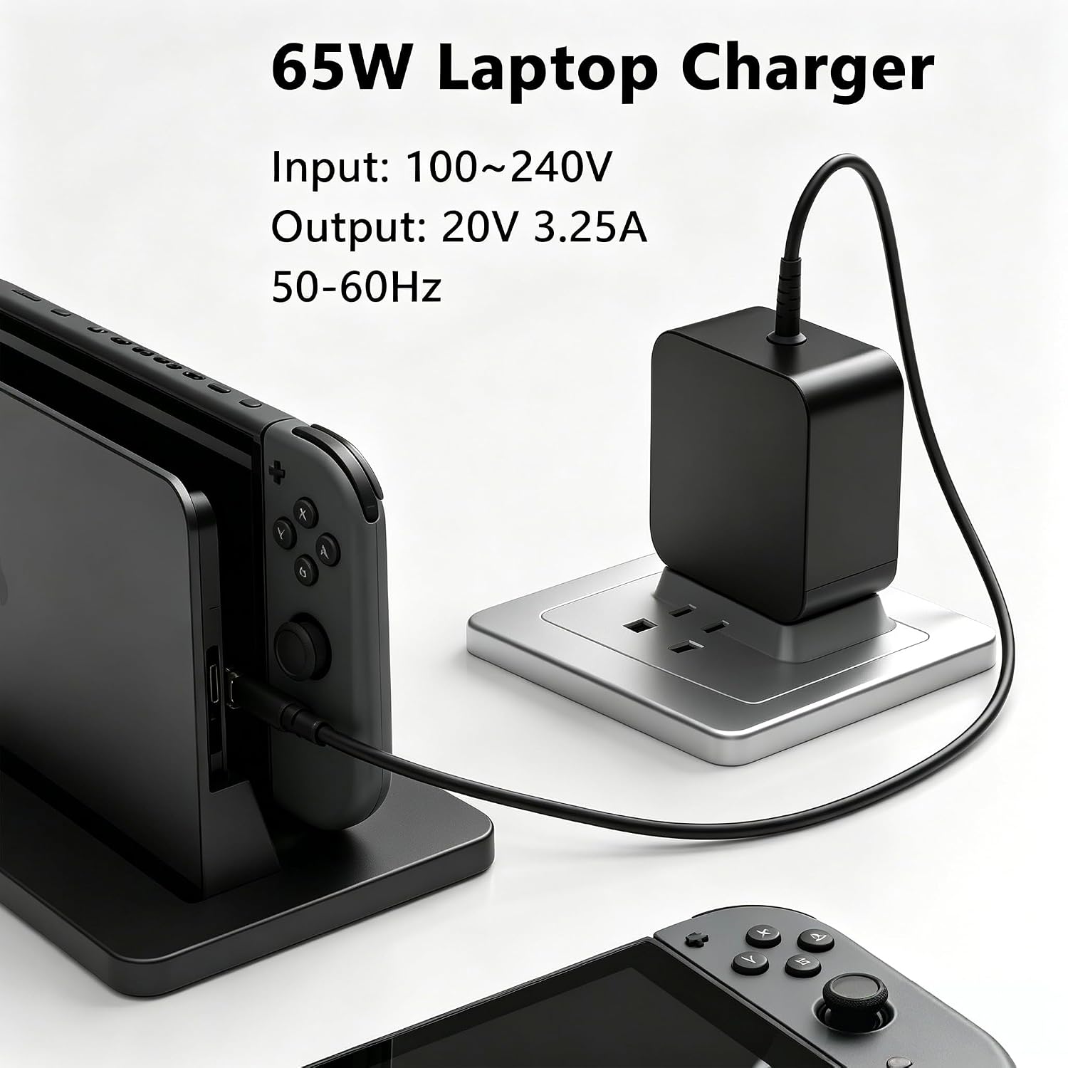 Detalle 2 de Ruilezyo 65W USB-C Netzteil – kompatibel mit Asus ROG Ally X, Lenovo Legion Go, MSI Claw und JBL Charge-Serie