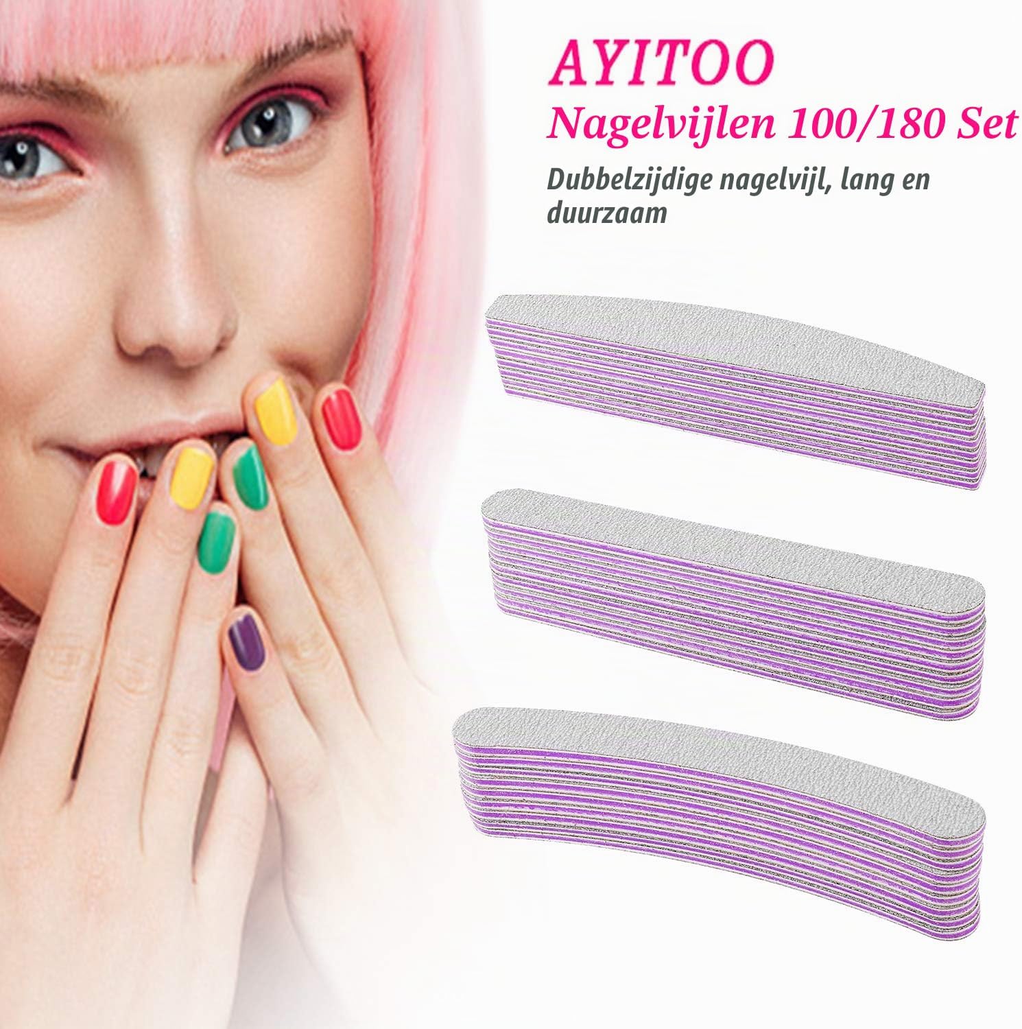 Thumbnail 3 de AYITOO Dubbelzijdige vijlen nagelvijlset 100/180, 50 stuks, recht