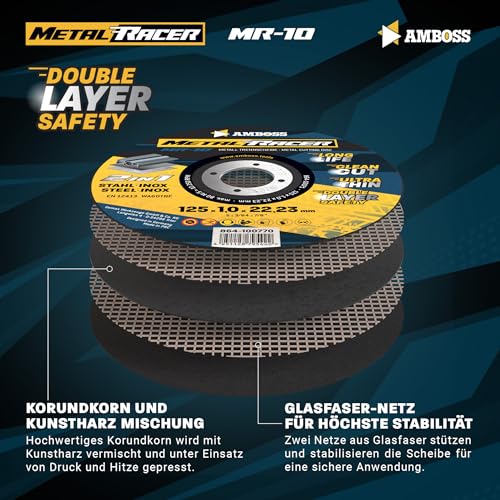 Detalle 2 de Amboss Werkzeuge 25x Trennscheibe Metall 125 x 1,0 mm – dünne Flexscheibe für Stahl