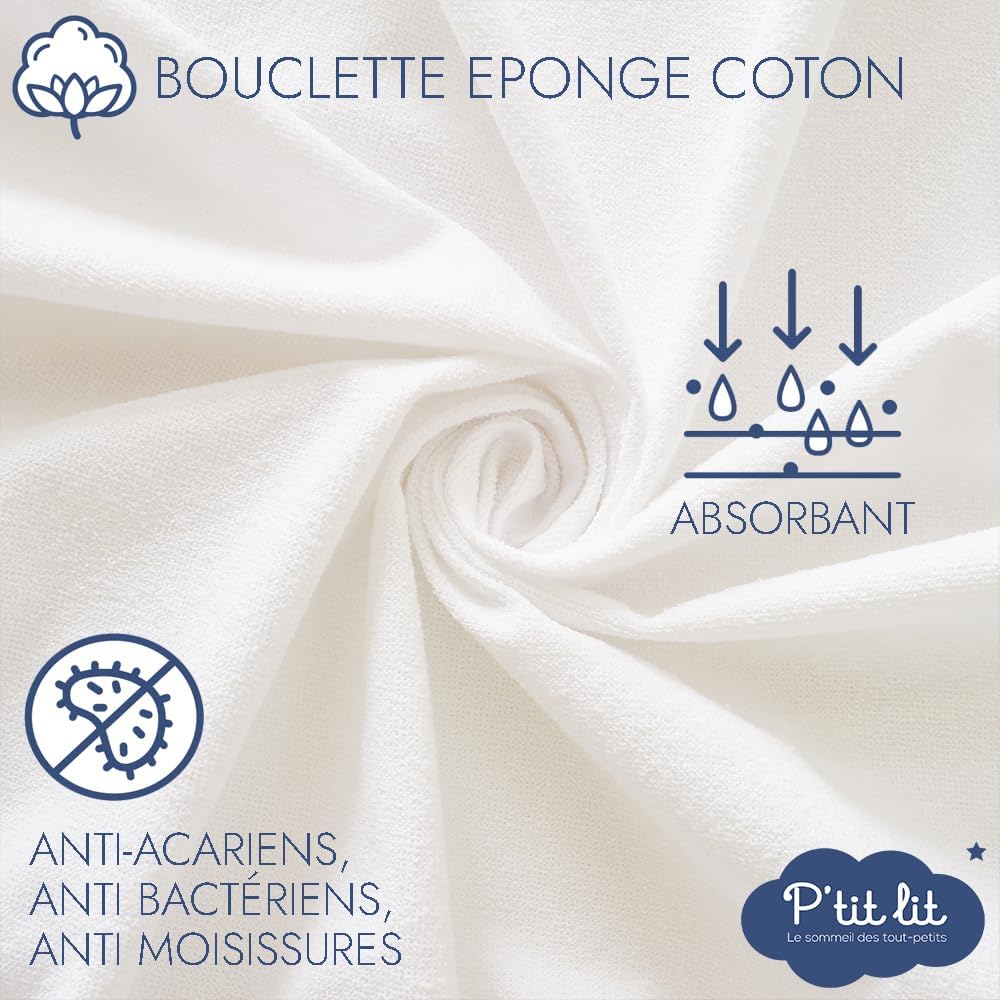 Thumbnail 2 de P’tit Lit – Protège matelas bébé imperméable 80x160 cm en bouclette coton, anti-acariens
