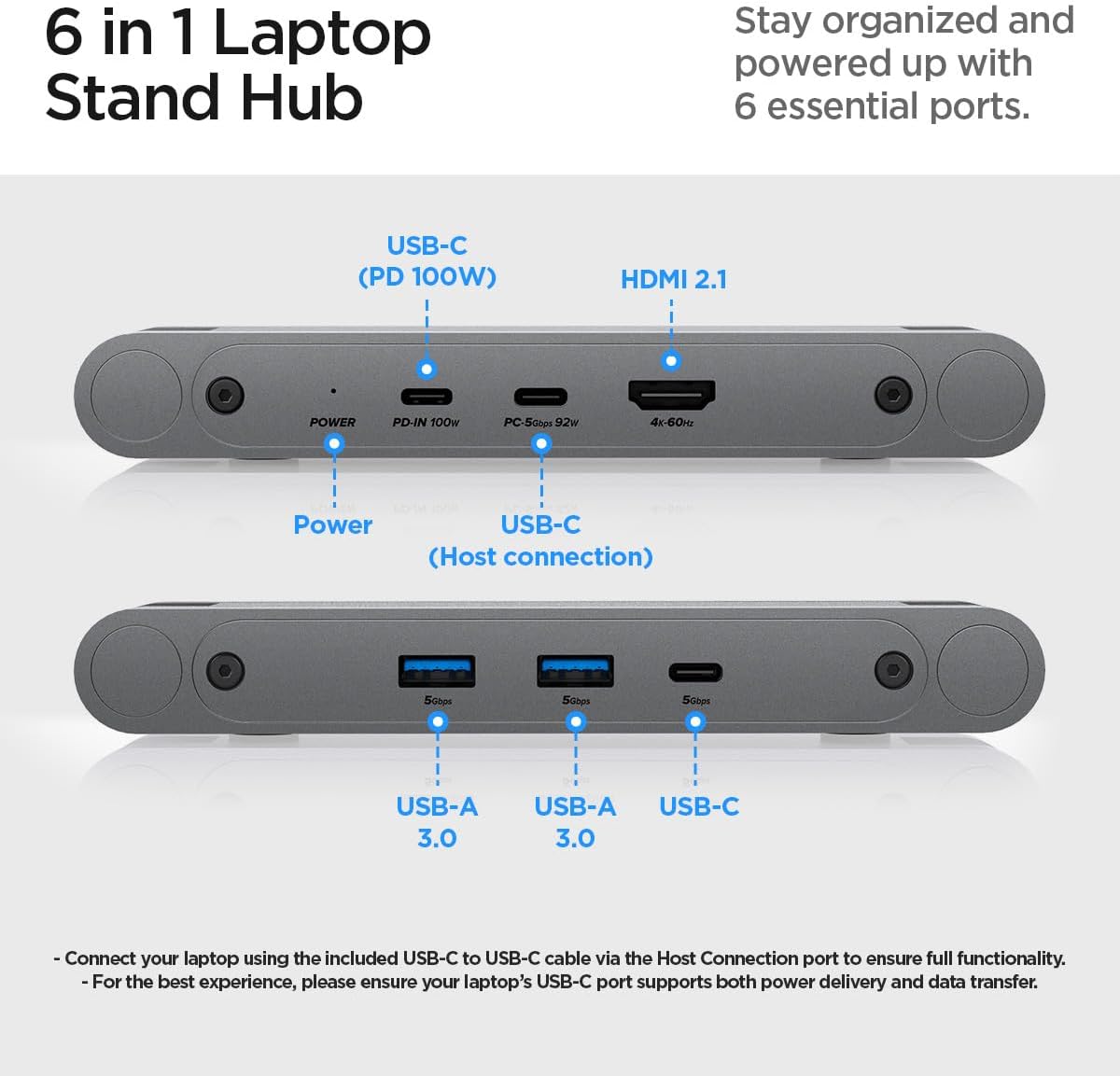 Detalle 2 de Spigen ArcDock Support Ordinateur Portable 6-en-1 : hub USB-C/HDMI 4K60Hz avec station d’accueil
