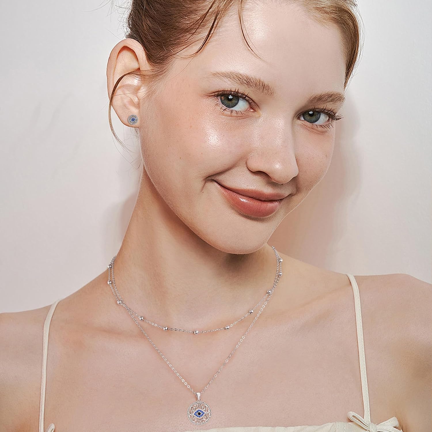 Detalle de J.WUEN Collier pour femme en argent sterling 925 avec pendentif œil en zirconia