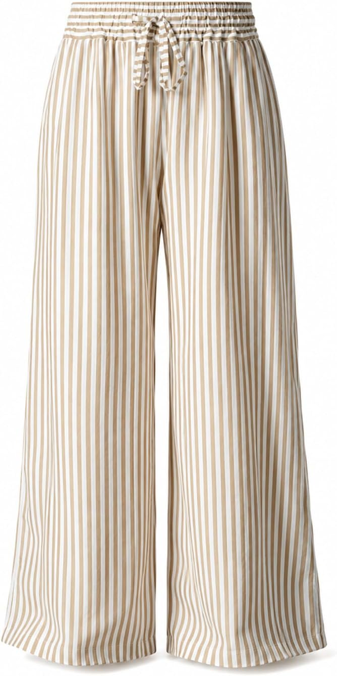 Detalle de Acelitt Women Casual Drawstring Elastic Waist Striped Wide Leg Pants with Pockets (S-XXL)