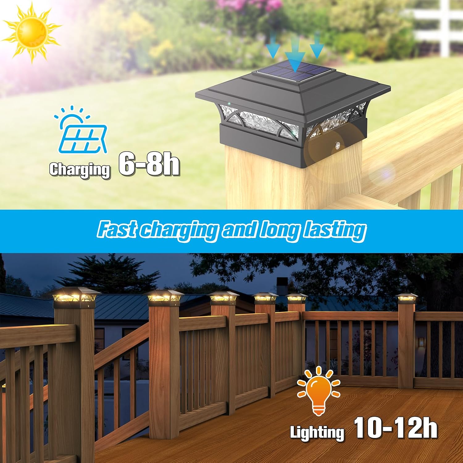 Detalle de JOFIOS TZ21 Solar Post Cap Lights, 12-Pack, 16 LEDs, 2 Modes, IP65