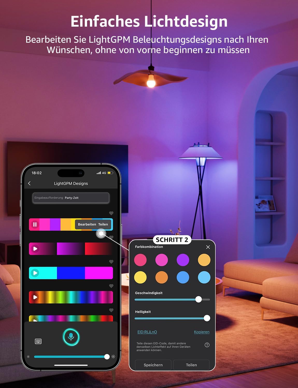 Detalle de Lepro AI Smart Glühbirne B2 (E27, 10 W, 1.100 lm) – dimmbar, WiFi & Bluetooth, Sprach- und Musiksteuerung, 4er-Set