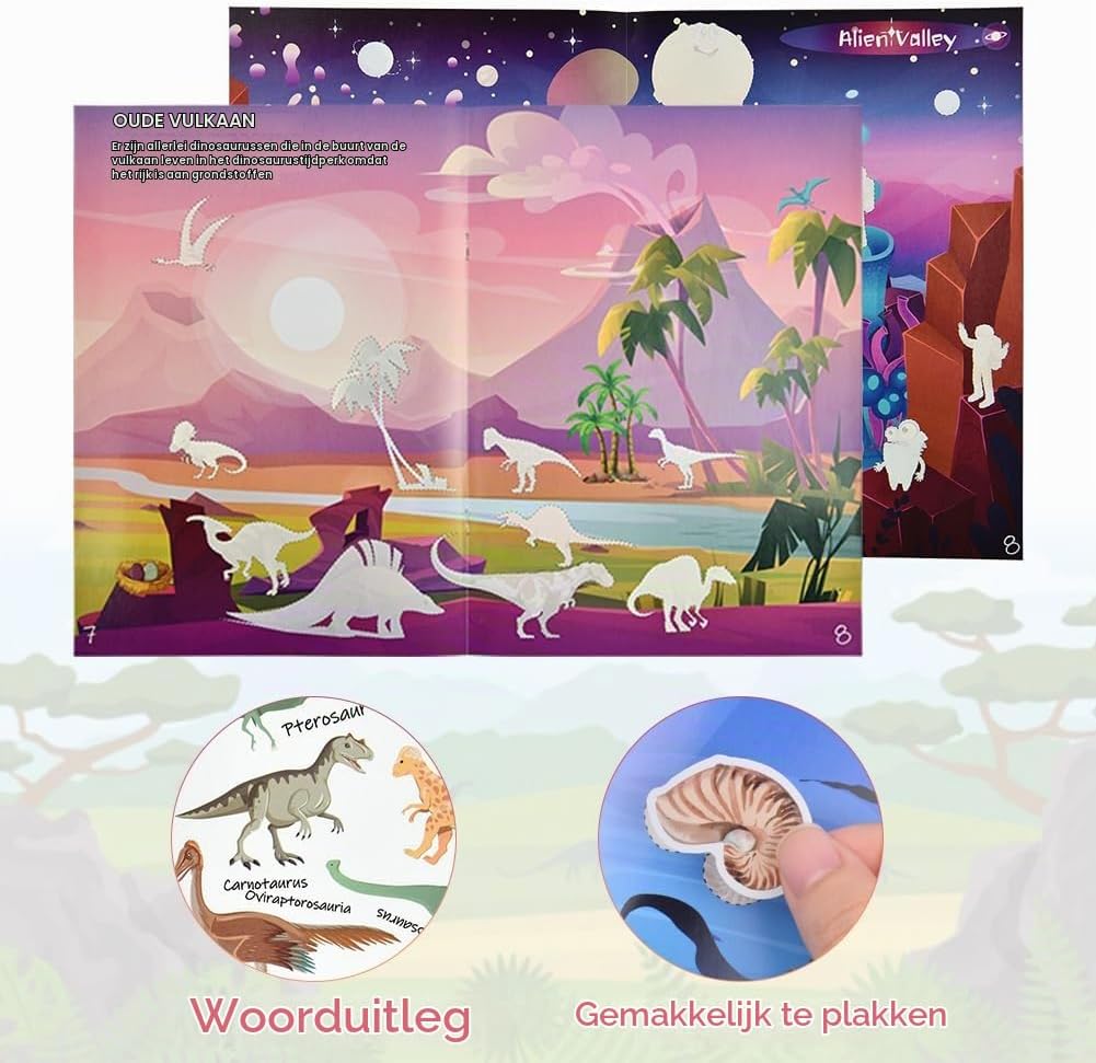 Detalle de Vicloon herbruikbare stickerboeken: dinosauruspark en ruimtevaart, 2 stuks