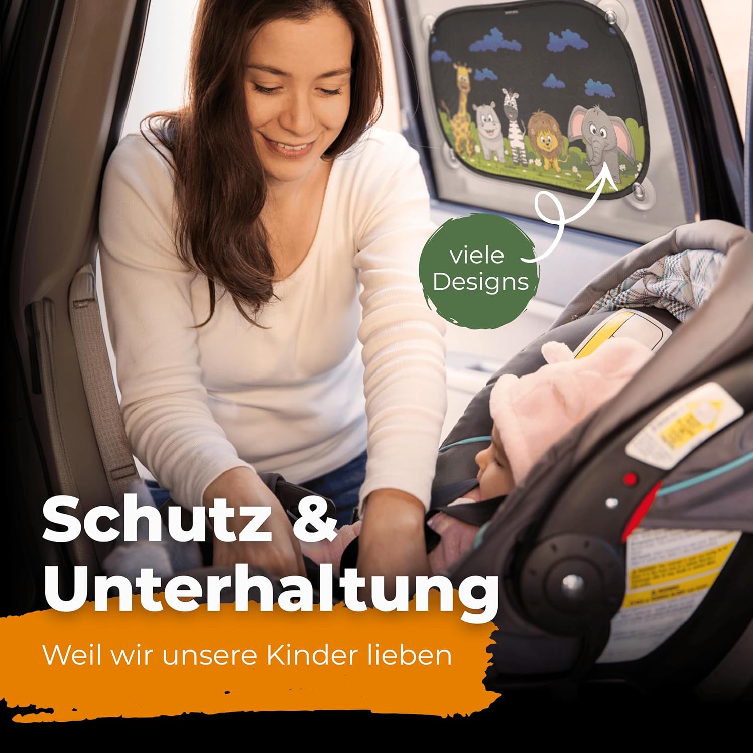 Thumbnail 4 de CARAMAZ Sonnenschutz Auto Baby mit zertifiziertem UV-Schutz – universell passend, 48 x 30 cm, 2 Sonnenblenden mit Saugnäpfen (Motiv: Blau-Tiere)