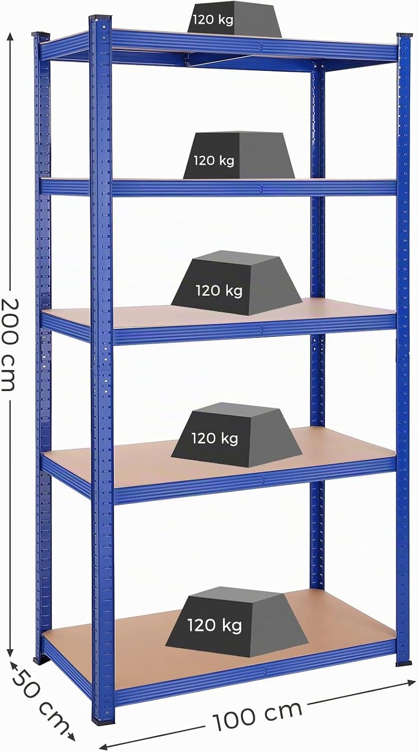 Detalle de SONGMICS GLR050Q01V1 förvaringshylla med 5 hyllplan, 600 kg, 50 x 100 x 200 cm