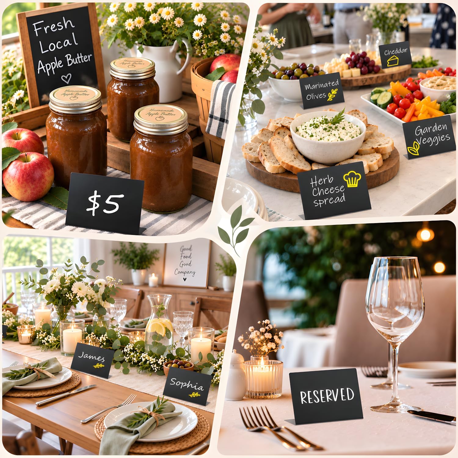 Detalle 2 de PigPotParty 4" x 3" Mini Chalkboard Food Signs, Reusable Plastic, 12-Piece Set