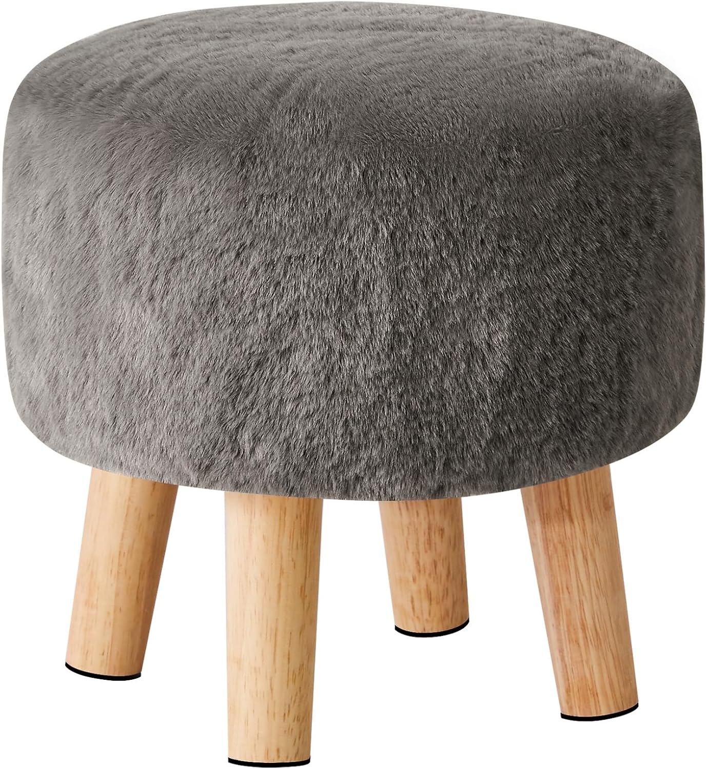 YMYNY Rotondo Sgabello Ottomano Poggiapiedi Grigio scuro 32×32×32CM, gambe in legno antiscivolo
